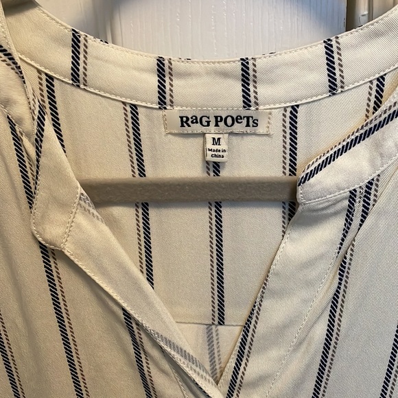 Rag Poets Short Sleeve Striped Button Down Blouse - Picture 2 of 4